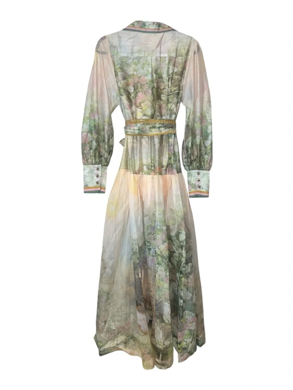 L’ATISTE Floral Sheer Maxi Dress Belted Bishop Sleeves Gold Buttons Size M NWT - Picture 13 of 13